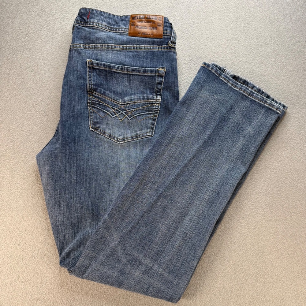 Seven7 Jeans Mens 36x34 Blue Brown Tint Straight Fit Stretch Denim SN1364